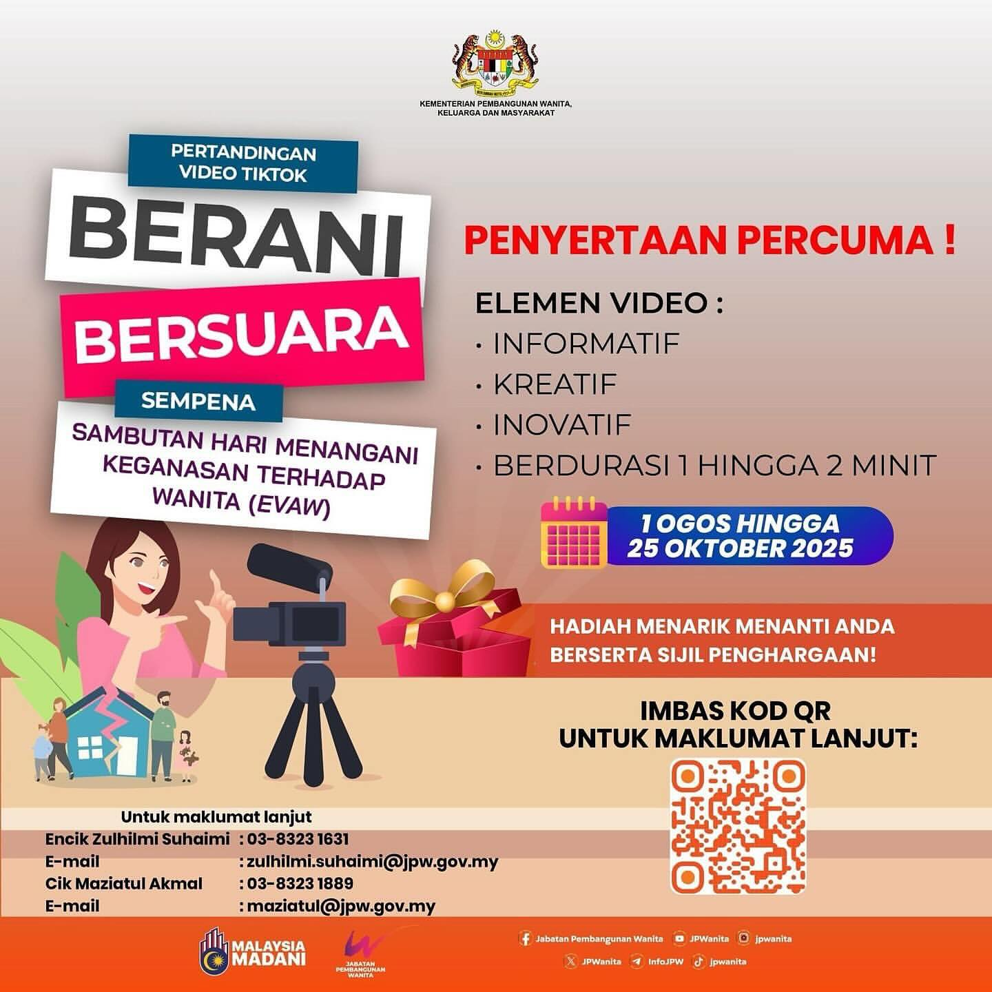 Pertandingan Video TikTok: Berani Bersuara Sempena Sambutan Hari Menangani Keganasan Terhadap Wanita